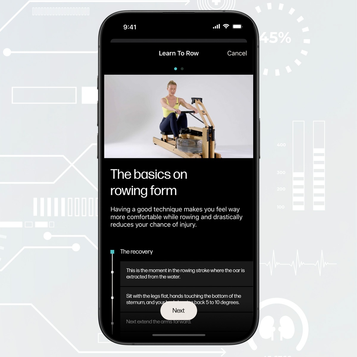 Instruktarze dla początkujących w aplikacji WATERROWER Connect